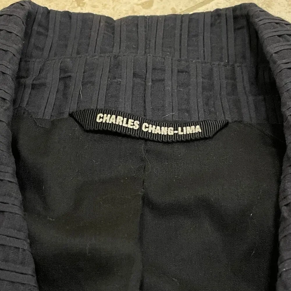 Charles Chang-Lima Women’s 6 Black Navy Blazer | Textured Cotton Wool, USA